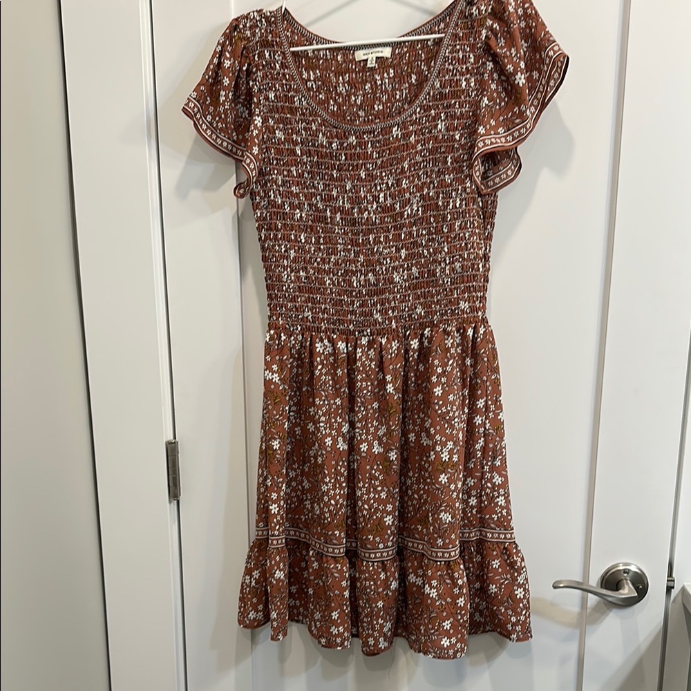 Floral Brown Smocked Dress